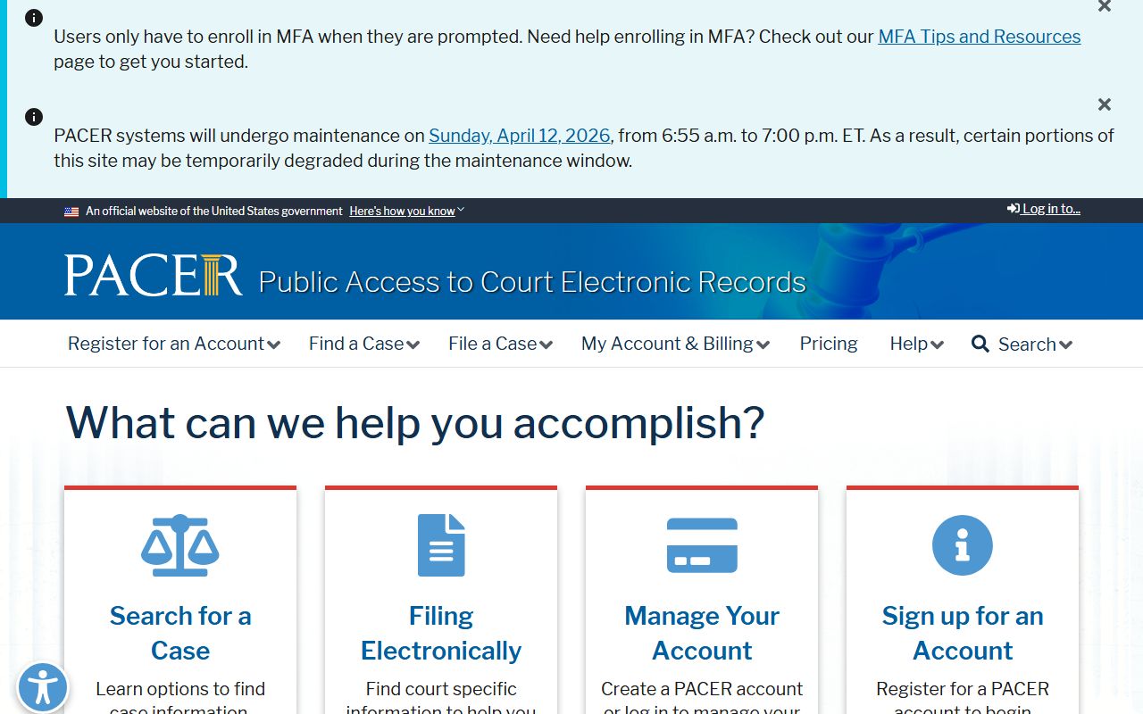 PACER federal court records system for Alaska criminal cases